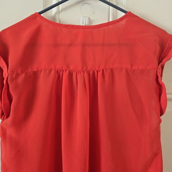 Marisol Women's Size Medium Sheer Cap Sleeve Blouse Red Relaxed Flowy Fit Summer - Picture 7 of 7